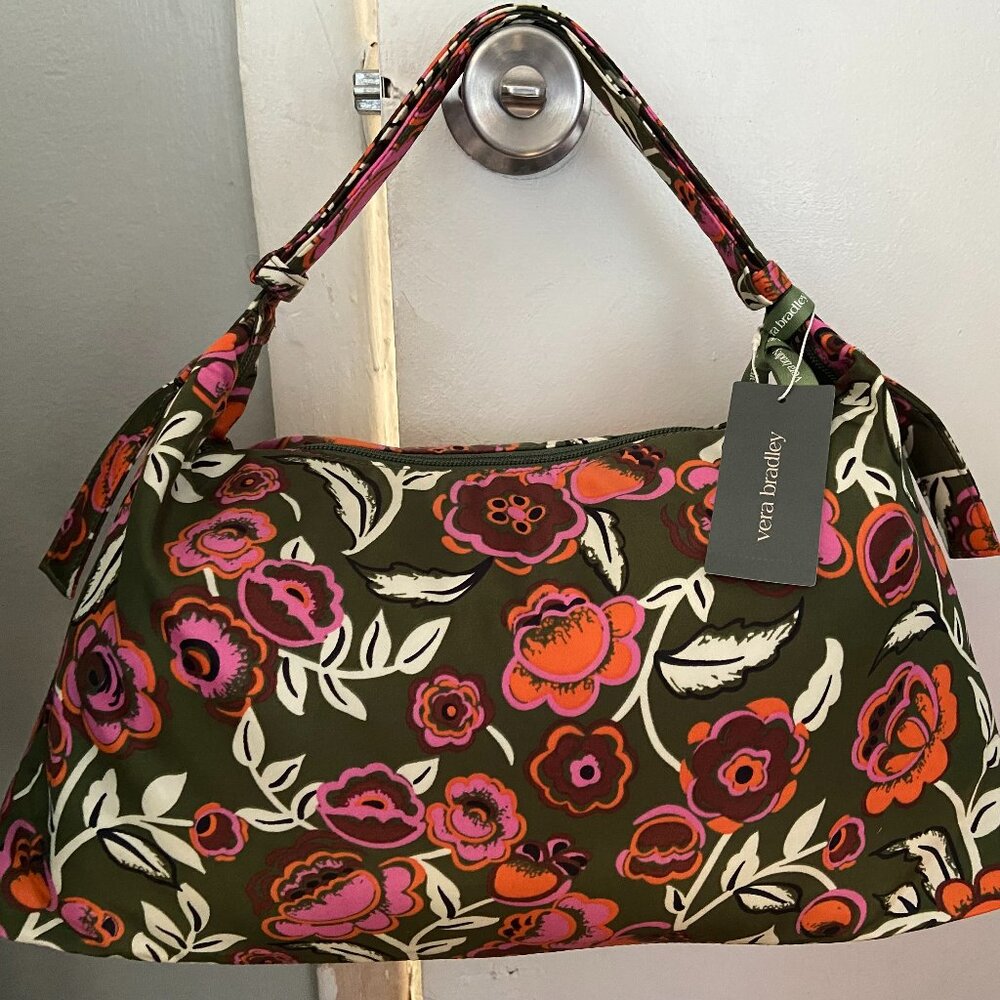 NEW Vera Bradley Bubbly Flowers Green Nylon MARCELLE Shoulder Bag Handbag Floral